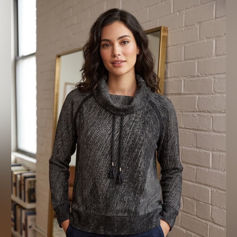 Kirkland Signature Black & White Marled Funnel Neck Sweater